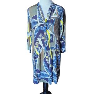 The Odells Anthropologie Blue Printed Silk Mini Dress Blue Womens Size Small